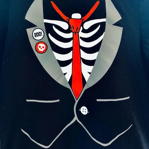 4/$20💥💀 Halloween Skeleton Tuxedo Shirt & Tie, Faux Lapels & Suit Pockets - Picture 3 of 7